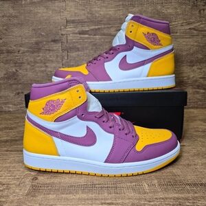 Air Jordan 1 High Top Sneakers - Purple, Yellow & White